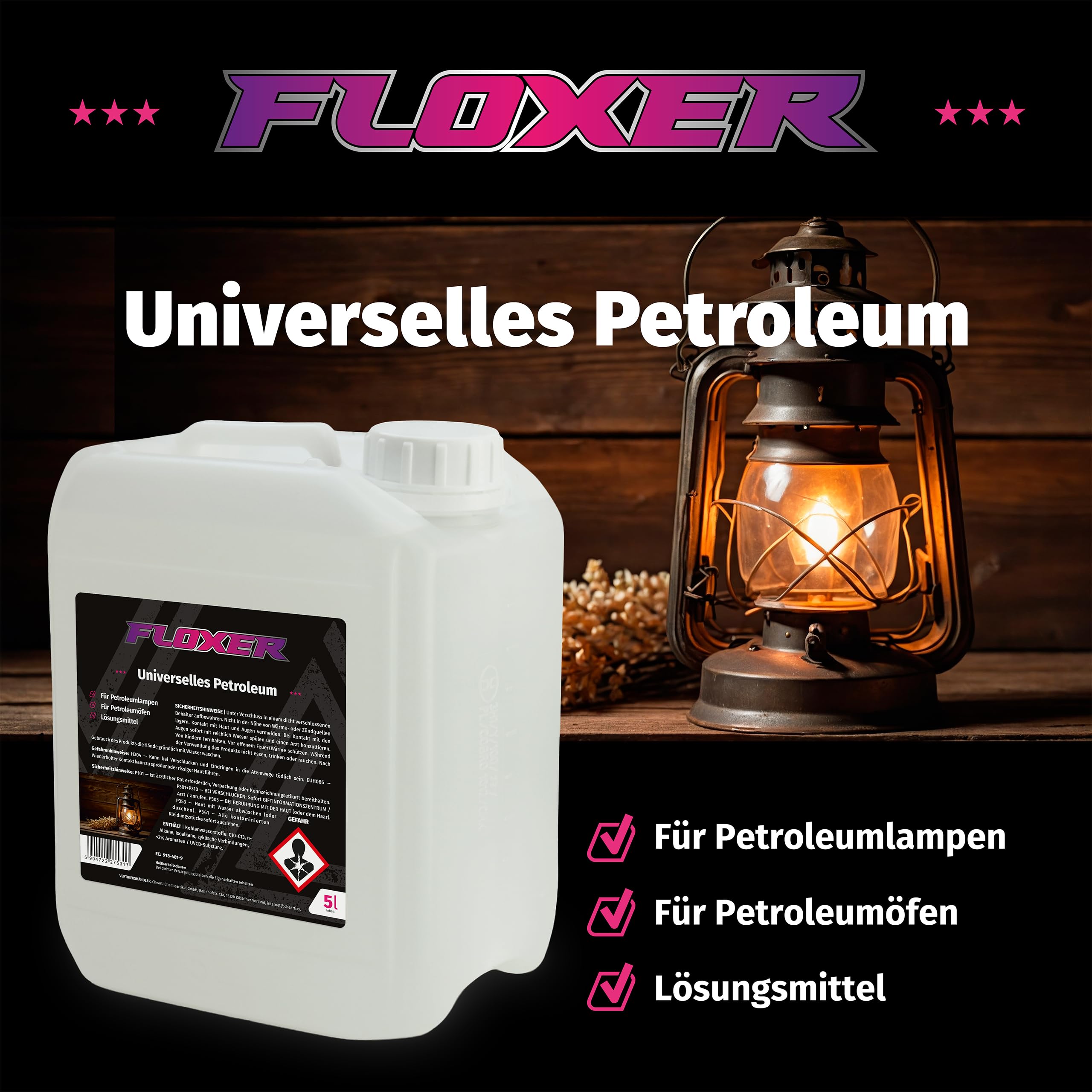 Spezialpetroleum 5 Liter Floxer | Spezial Blau Petroleum | Extra geruchsarm durch hohe Reinheit | 5L Universelles Brennstoff Kanister | extra geruchsarm und hochgereinigt