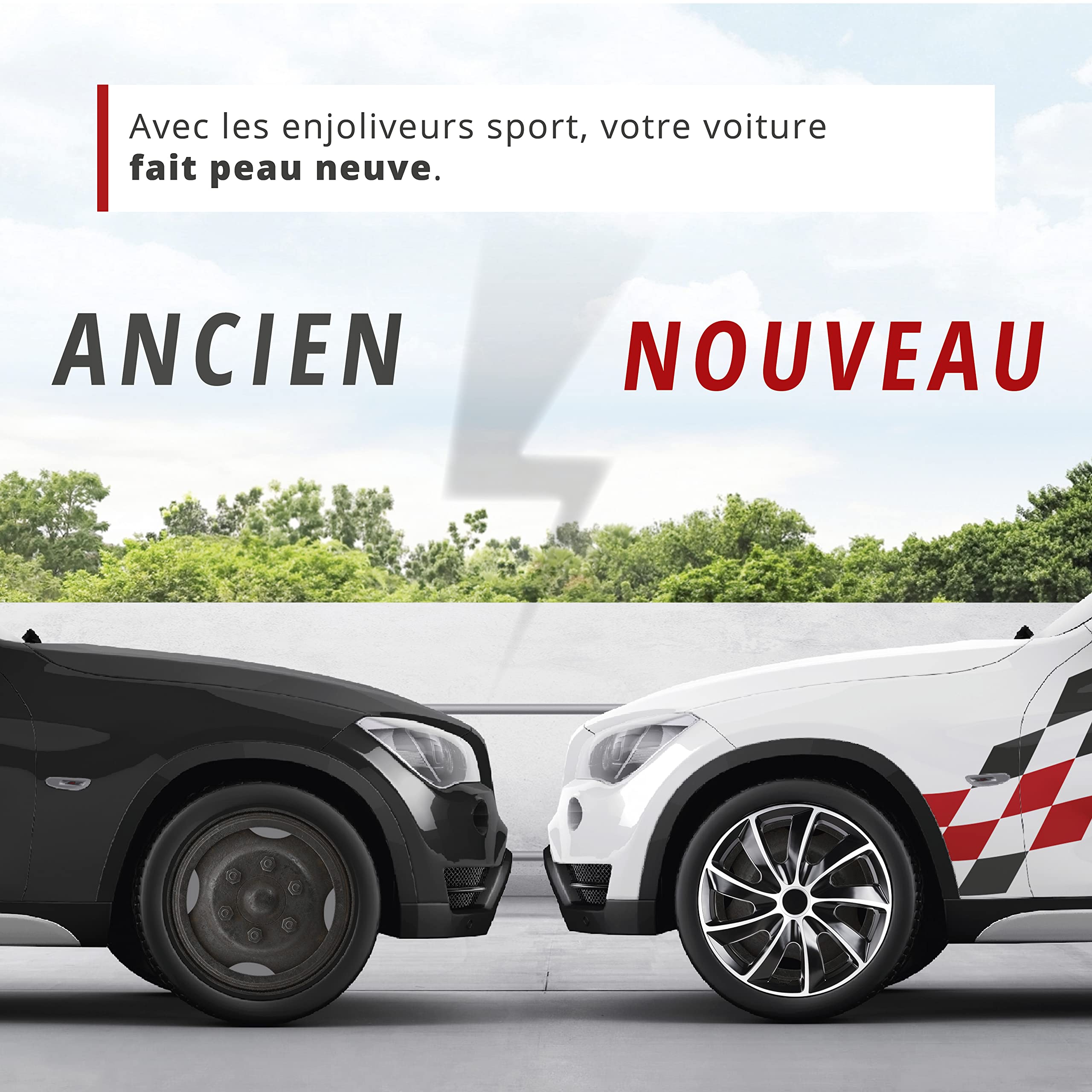 Walser Enjoliveurs de Roues New Racer, Mention Très Bien* Ensemble de Quatre enjoliveurs de Roues pour Jantes en Acier 15" Noir/Argent