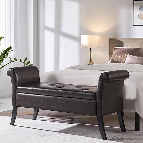 Miniatura 4 de Yaheetech Banco otomano de almacenamiento de 52 pulgadas para sala de estar, sofá de entrada copetudo con reposapiés y brazos, baúl de