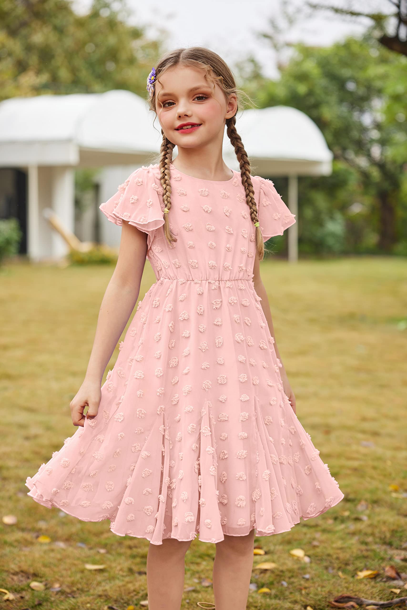 Flypigs Vestido de Gasa para Niñas Fiesta Manga Corta Verano 3-12 Años