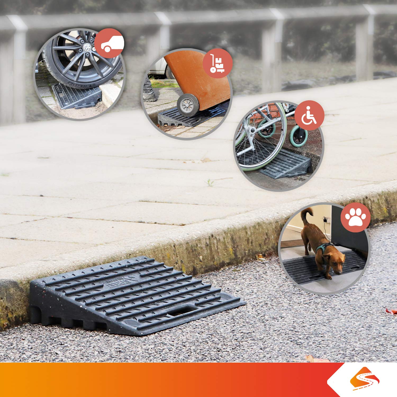 4" Inch Driveway Curb Ramp, Heavy Duty Rubber Ramps Perfect for Sidewalk, Low Cars, Curb Ramps