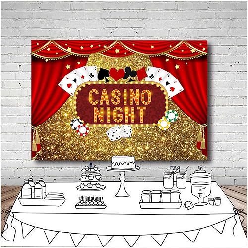 Miniatura 4 de Telones de fondo de poliéster de 8 x 6 pies con purpurina dorada Bokeh para fotografía de casino, dados de póquer nocturno, cortinas rojas, fondo de