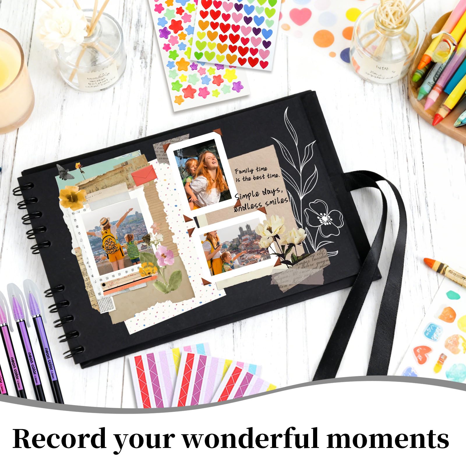RECUTMS Album photo de scrapbooking 80 pages noires pour scrapbooking en papier artisanal pour bricolage, mariage, anniversaire, aventure, anniversaire de mariage, livre d'or de famille, cadeau RECUTMS Album photo de scrapbooking 80 pages noires pour scrapbooking en papier artisanal pour bricolage, mariage, anniversaire, aventure, anniversaire de mariage, livre d'or de famille, cadeau