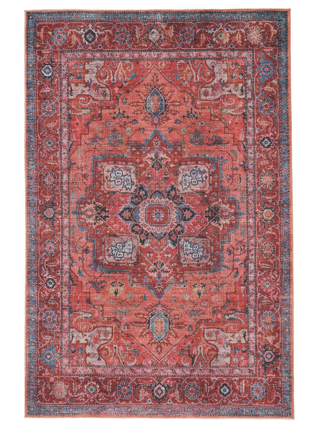 RugVista Georgia Oriental, Tapis, Orientaux, 200 x 300 cm, Rectangulaire, Poil Ras, Salle de séjour, Chambre, Lavage en Machine, Rouge/Bleu