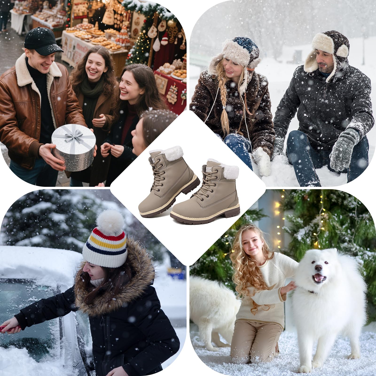 Botas de invierno para mujer, botas de nieve impermeables, con forro de piel, botas de senderismo cálidas para mujer, botas de senderismo con cordones, antideslizantes, ligeras, botas de