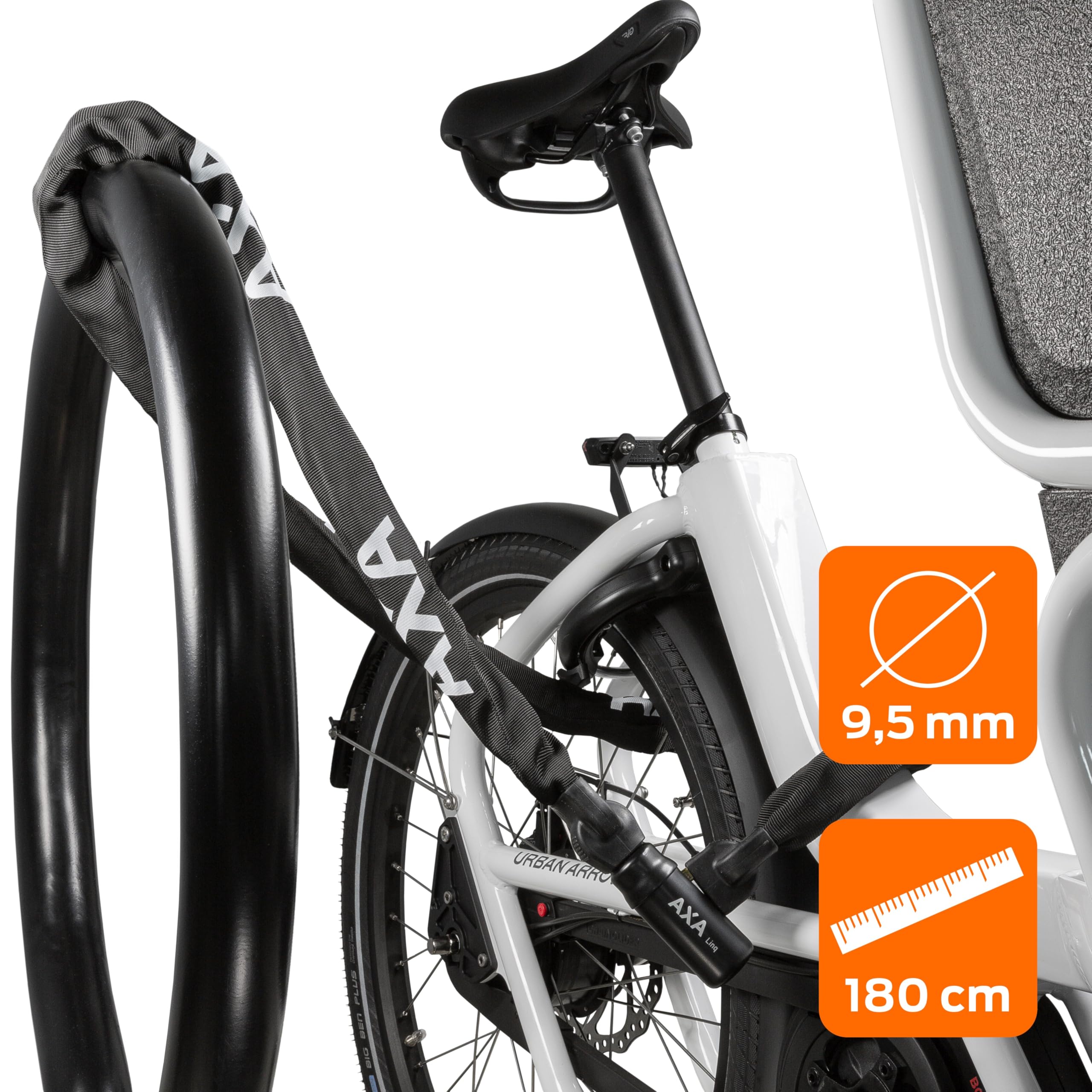 AXA Linq 180 Kettenschloss – Länge 180 cm – Sicherheitsstufe 14 – Stahlglieder 9,5 mm – Fahrradschloss Hohe Sicherheit
