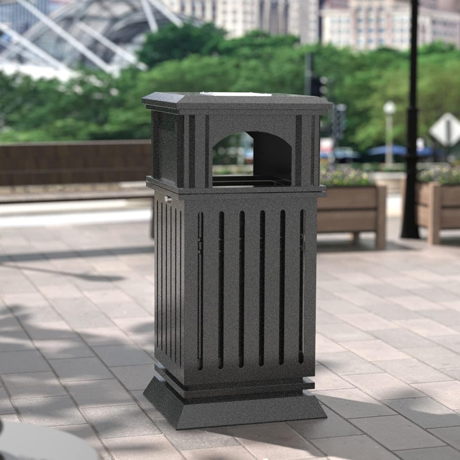 BEAMNOVA Trash Can Outdoor Top Tray Matte Black Stainless Steel Commercial Garbage Enclosure with Locking Lid Heavy Duty Industrial Yard Garage Waste Container, 35.5 * 15.8 * 15.8 in Matte Black 15.8*15.8*35.5 in
