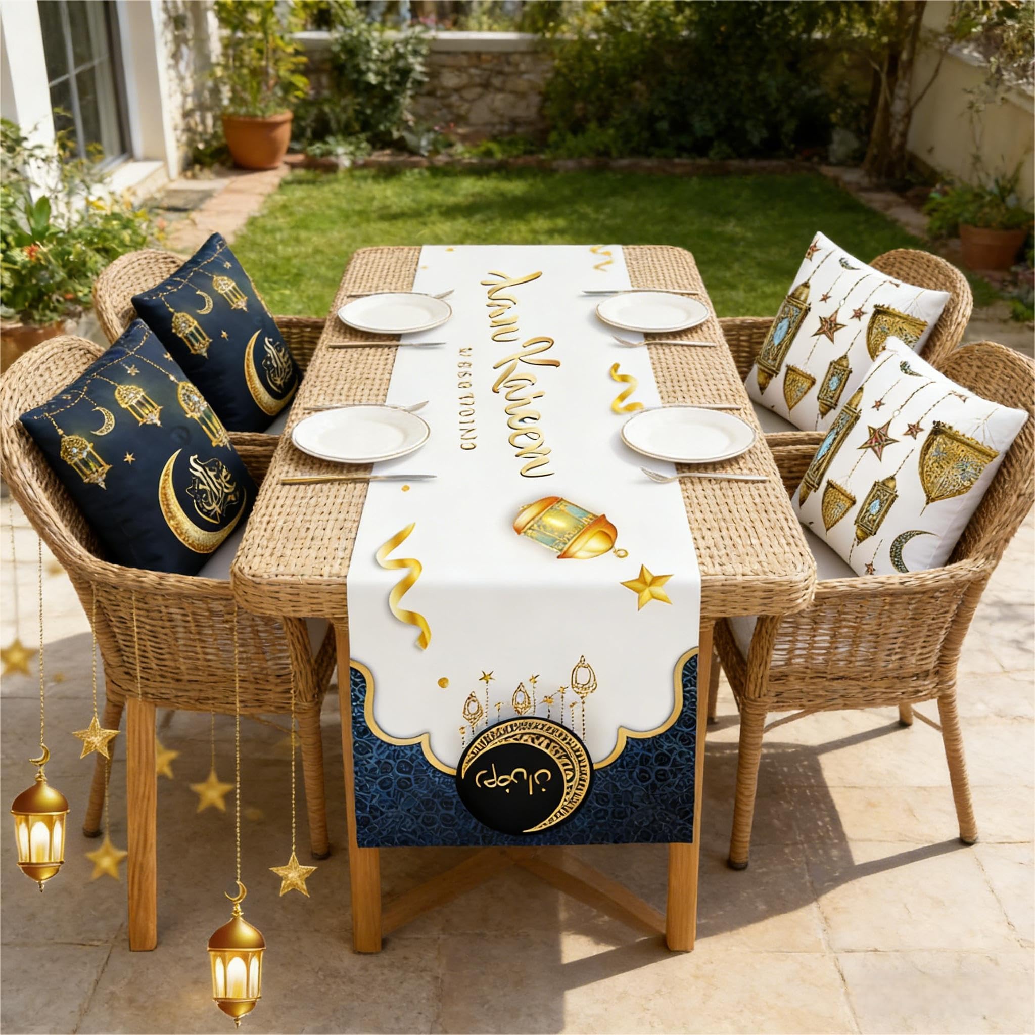 Yoawllty Ramadan Decorations for Home Set of 5pcs Ramadan Table Decoration with Ramadan Table Runner and 4 Pcs Decorative Pillow Covers(multi color)