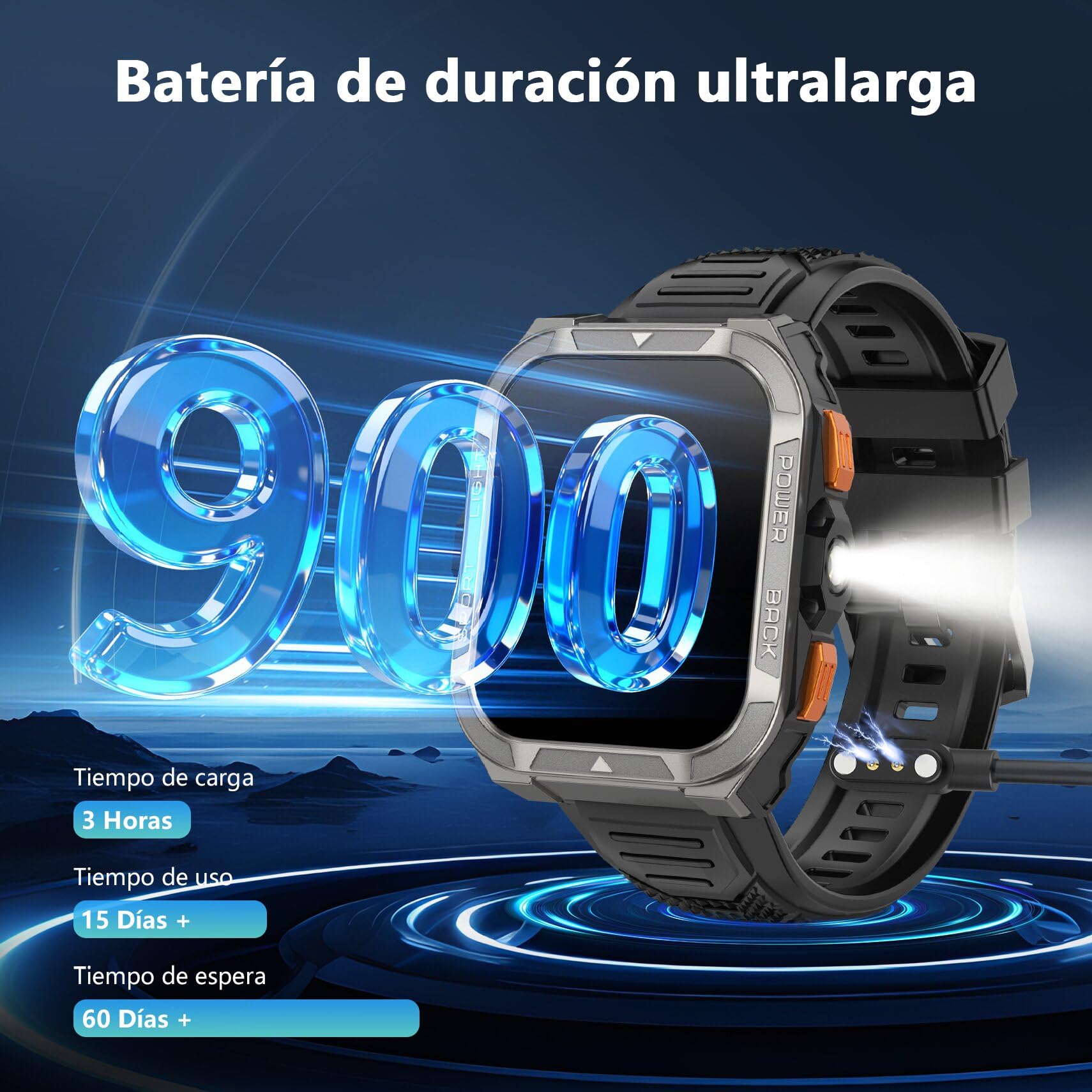 Blackview Reloj Inteligente Hombre Militar - GPS, Linterna, Brújula, AI, 1.91" Smartwatch Hombre con 100+ Modos Deportivos, Llamadas/Notificación, Pulsómetro/Oxímetro/Sueño, Pulsera Actividad, Negro