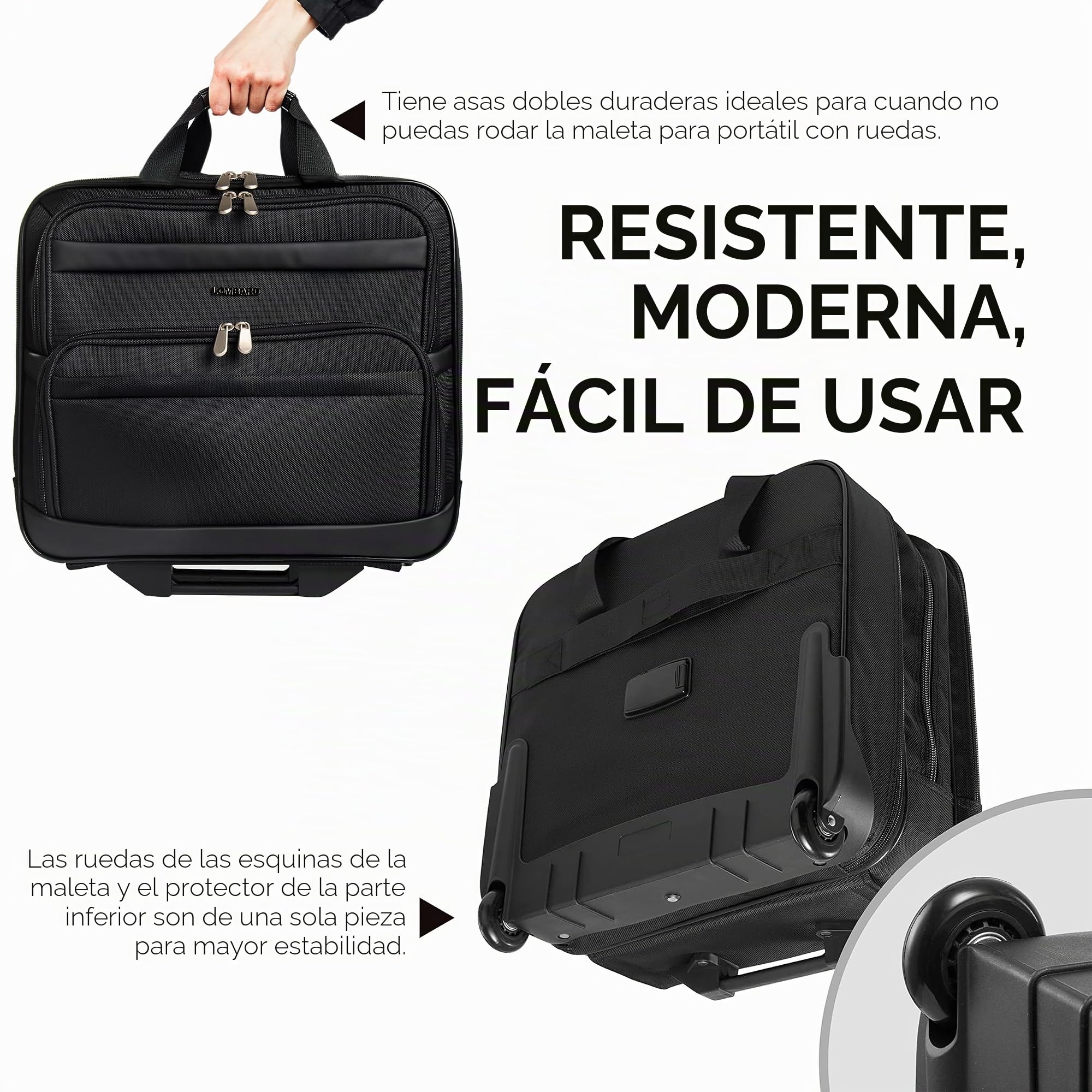 Lombard Maletín Ejecutivo de Estilo piloto con Ruedas - para portátiles de 15" y 17"