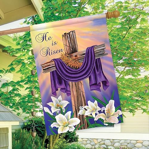 Miniatura 6 de Bandera religiosa para el hogar, con diseño de Pascua, con palomas, cruz y lirios, 28 x 40 pulgadas
