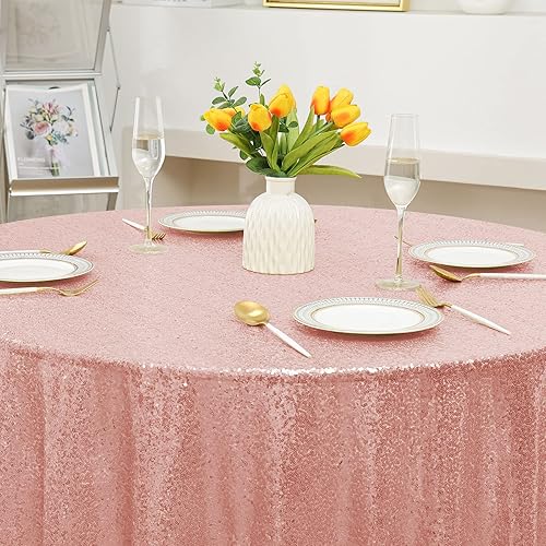 Miniatura 2 de Mantel redondo de lentejuelas de 108 x 108 pulgadas con purpurina para fiesta de cumpleaños, boda, mesa de baby shower, decoración de banquetes,