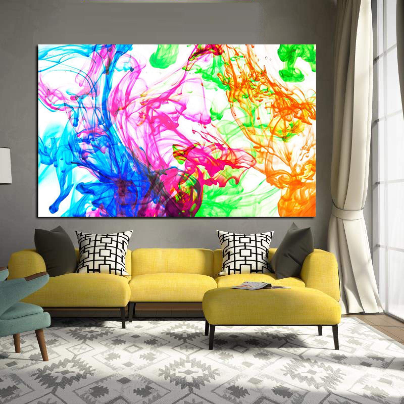 Peinture sur toile art contemporain salon : affiche psychédélique colorée 60x90 cm