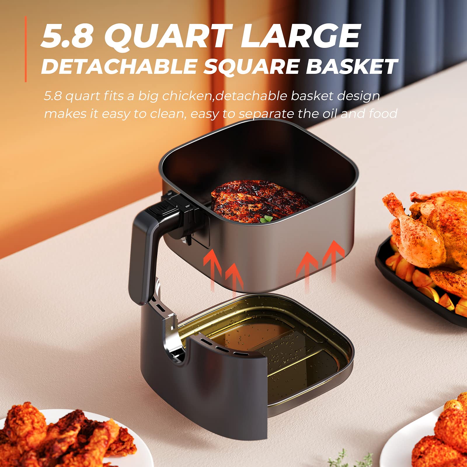 MIMODAY Air Fryer 5.8 Quart (150 Recipes Cookbook), 1500W Oven with 8