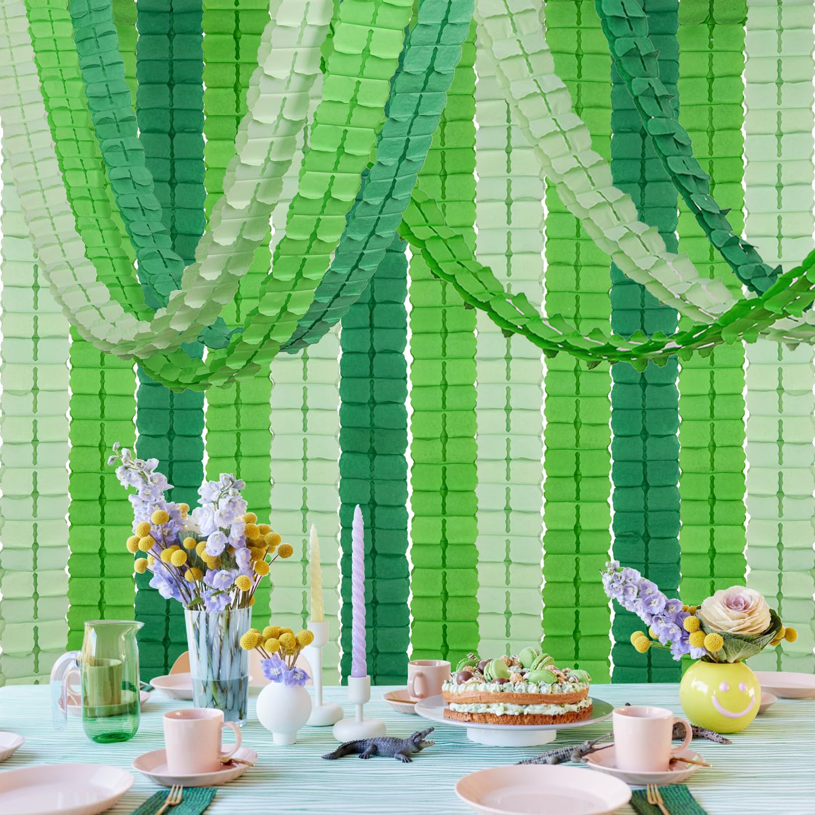 MerryNine Party Streamers 6pcs, 11.81 Feet/3.6 M Each Reusable Four-Leaf Clover Paper Flower Garland for Party, Wedding Decoration (Green)