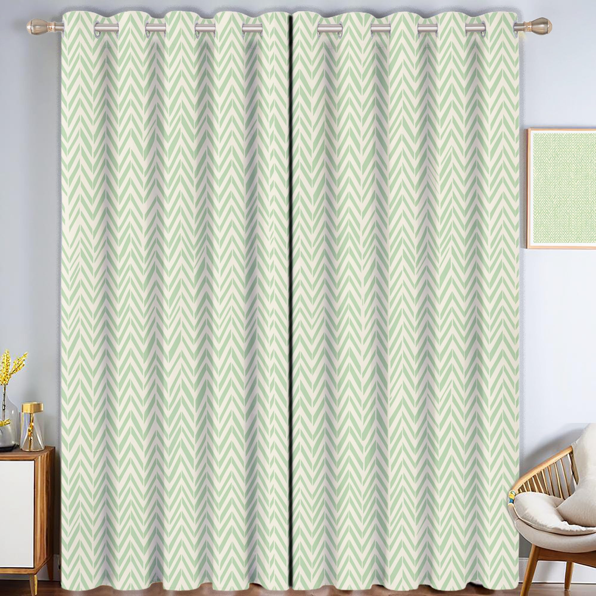 Cortinas Opacas con Estampado Rayas Retro Dormitorio, 140×160 CM, con Estampado de Espiga Simple CaíDas con Ojales, Aislamiento TéRmico Crema, ReduccióN De Ruido, Juego De 2