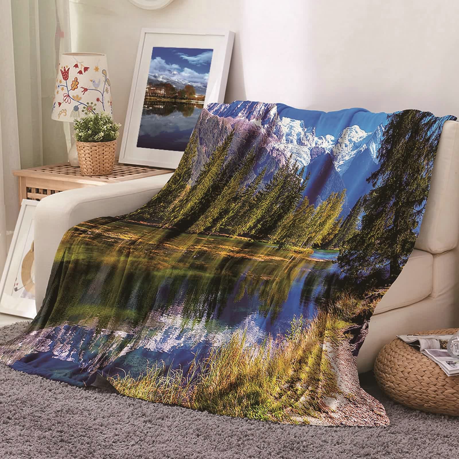 Aeici Couverture Polaire, Couverture en Flanelle Couverture 180x200 cm Arbre Lac Montagne Couverture de Canapé Cadeau pour Adultes et Enfants