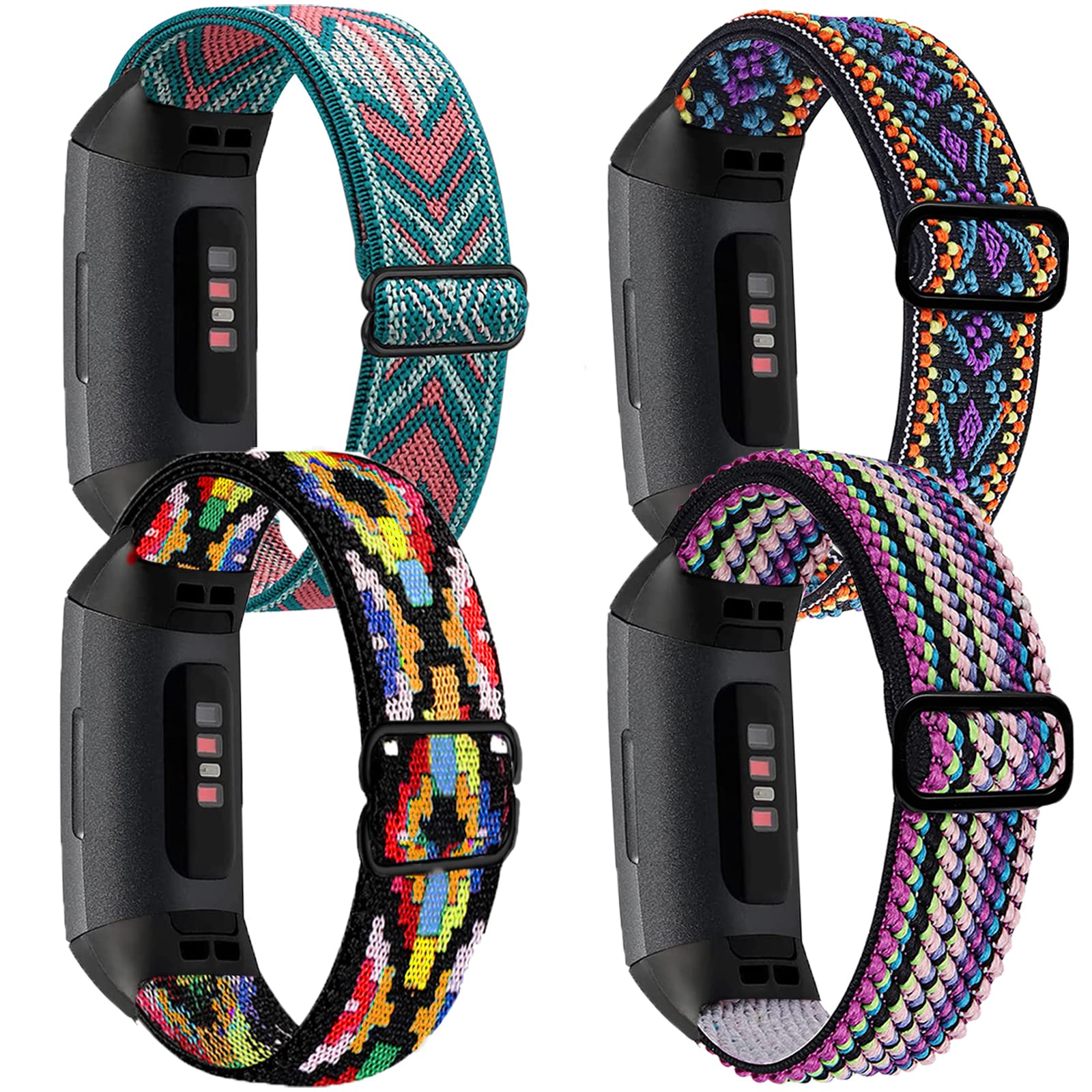 4 Pack Stretchy Band Compatible with Fit bit Charge 4 Bands/ Charge 3 Band/ Charge 3SE Smart Watch Wristbands for Women Men, Breathable Adjustable