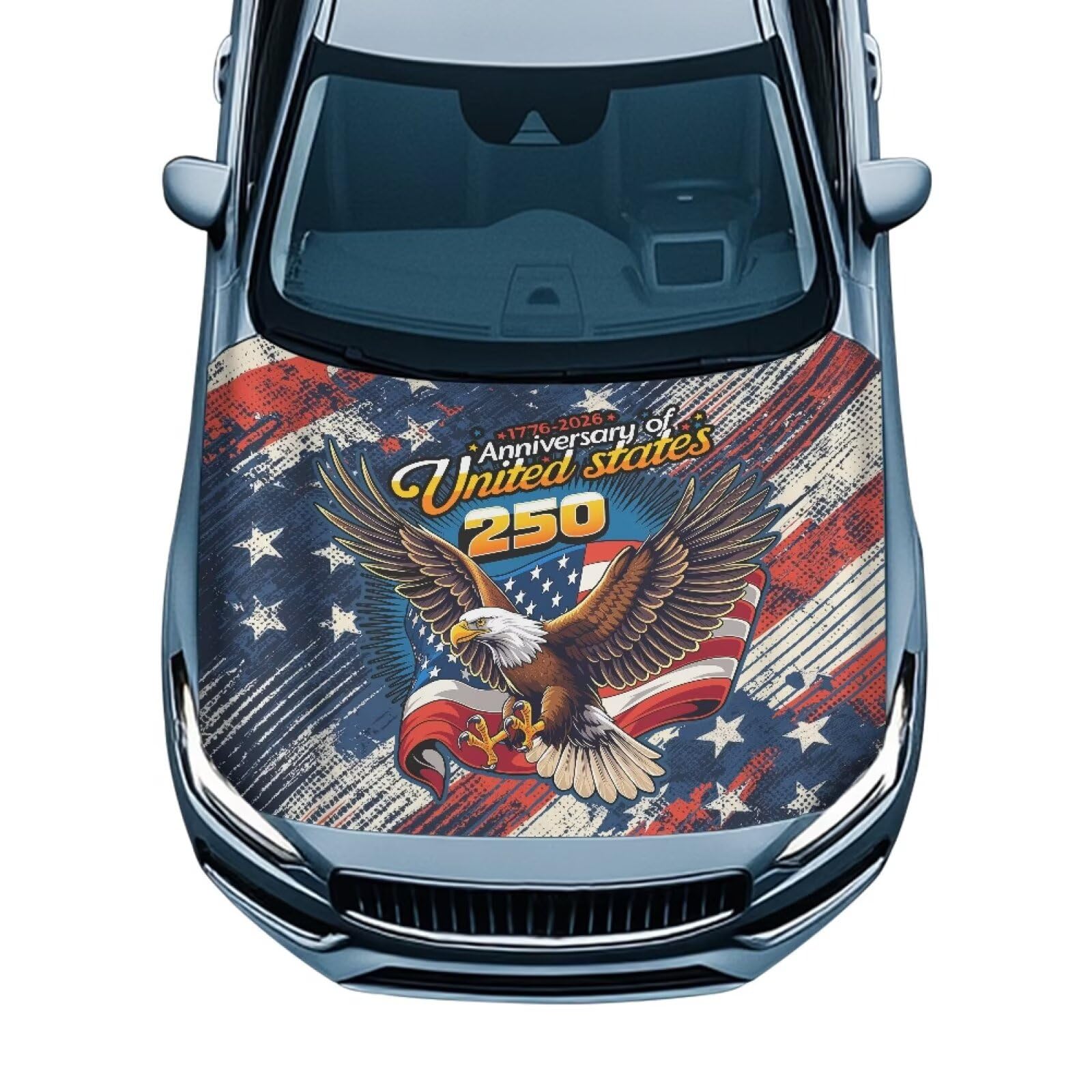 Eagle Car Front Hood Cover 250 Anniversary USA Flag Car Hood Cover Banner for Women Men Automotive Hood Covers All-Season Protection Cars Sedans Accessories, 4th of July