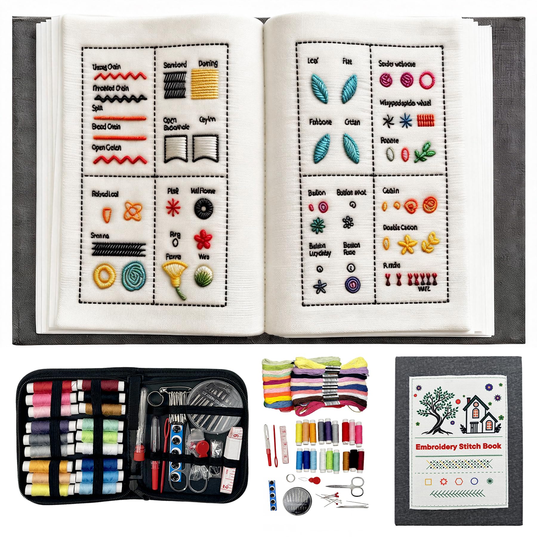 AILE Embroidery Stitch Book Kit, 2026 New Embroidery Books for Beginners, Portable Sampler Book Comes with Complete Toolkit & Instructional Tutorial Perfect for Craft Lovers