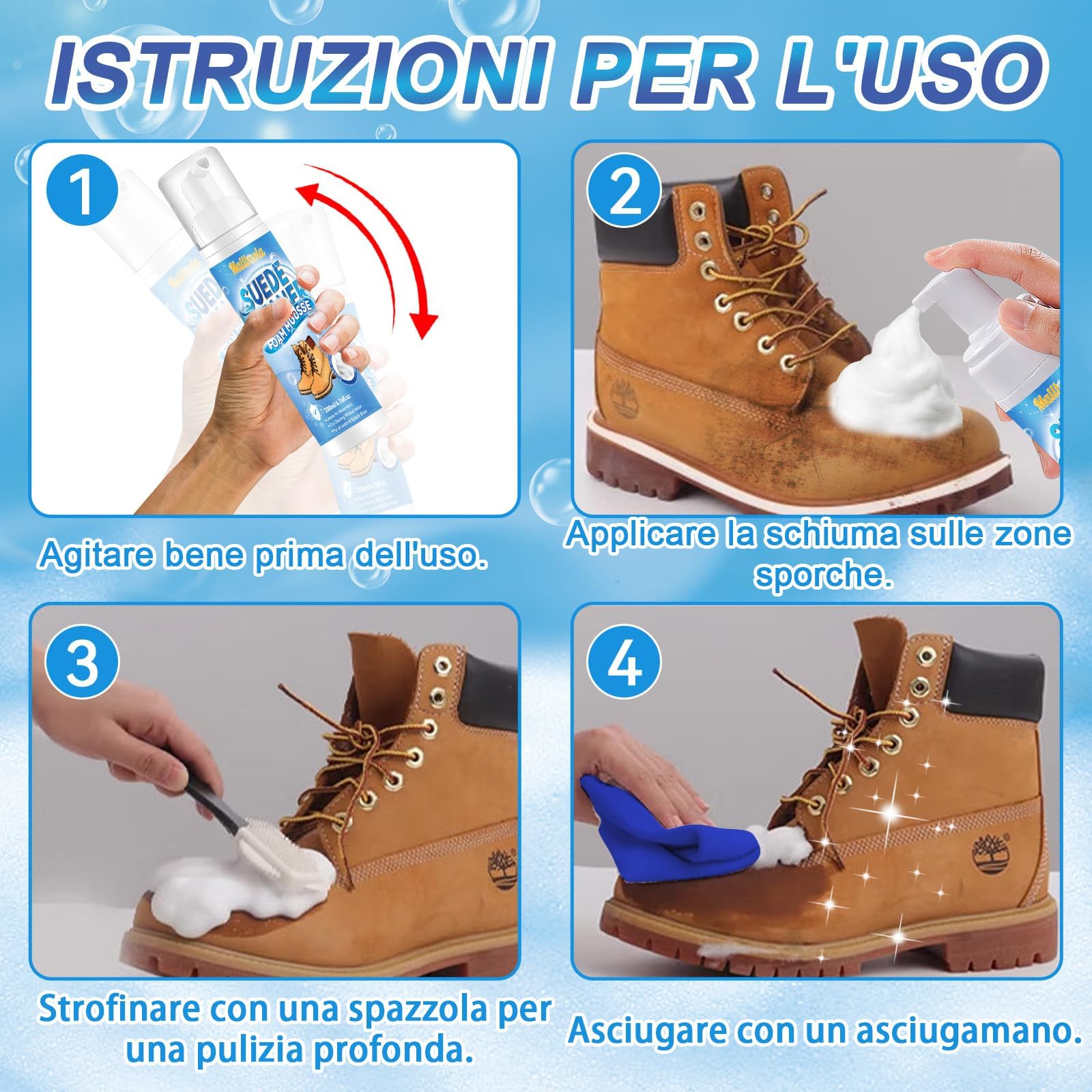 Pulizia Scarpe Scamosciate, 200ml Pulisci Scarpe con Spazzola, Kit Pulizia Scarpe per Rimuovere Sporco e Macchie, Pulitore Scarpe Camoscio per Scarpe Bianche, Maglia, Stivali, Sneaker, Pelle, Camoscio