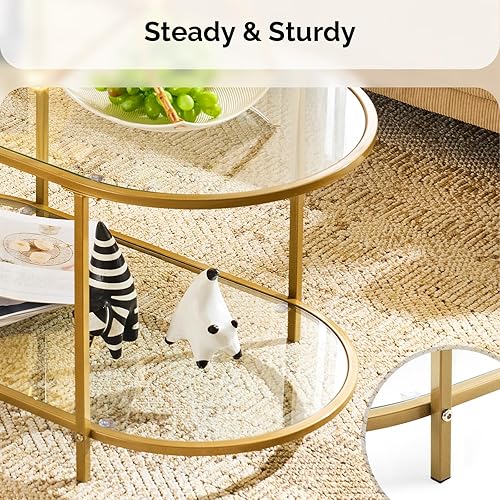 Miniatura 76 de VINGLI Mesa de centro de cristal, mesa de centro redonda de 30 pulgadas, mesas de centro negras para sala de estar, mesa auxiliar de vidrio Negro