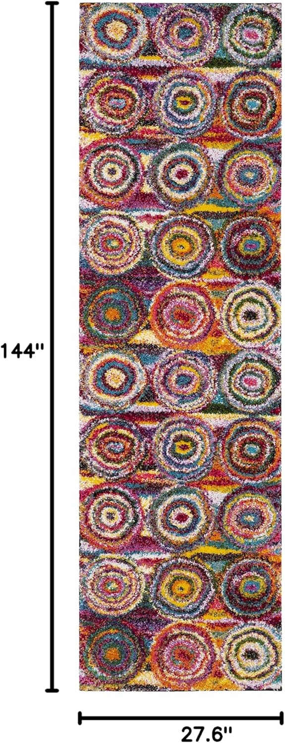SAFAVIEH Fiesta Shag Collection Runner Rug - 2'3" x 12', Multi, Modern Circles Abstract Design, Non-Shedding & Easy Care, 0.5-inch Thick Ideal for High Traffic Areas in Living Room, Bedroom (FSG359M)