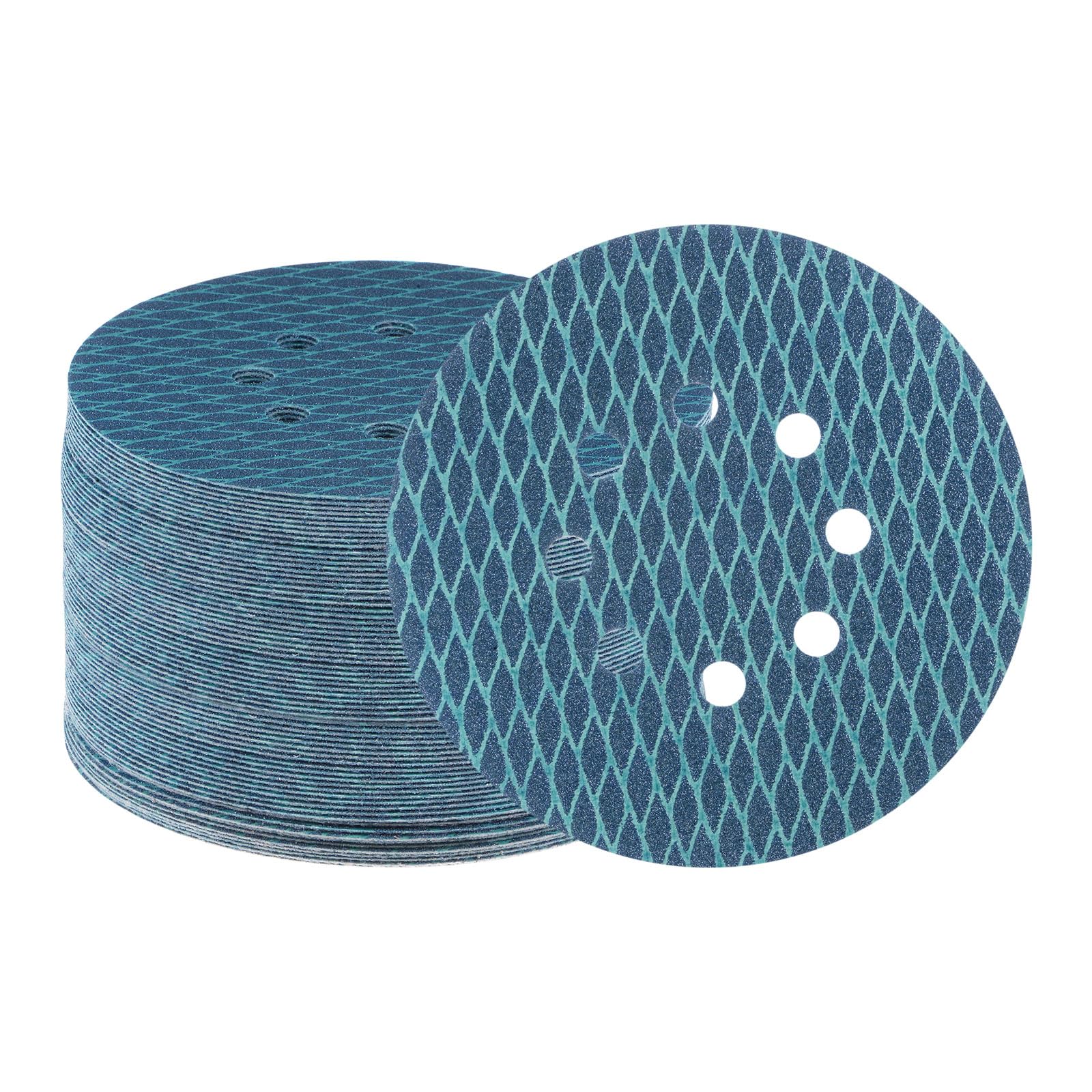 QUARKZMAN 70uds Diamante Forma Lijado Discos 6 Pulgadas 120 Grano Gancho y Bucle Azul Rombo Lija Papel Pescado Escala 8 Agujeros Lijadora Acabado Discos, Húmedos y Secos Pulido