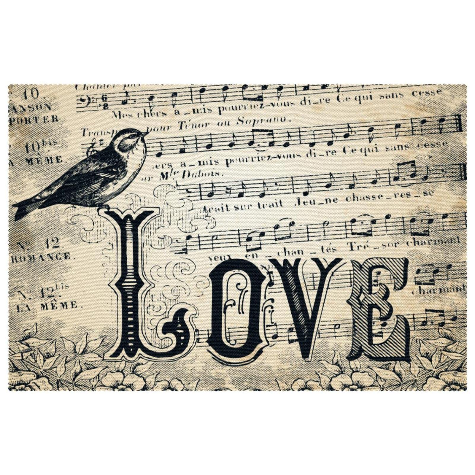 Sets de table vintage musique et oiseaux | Lot de 6 lavables 30x45 cm