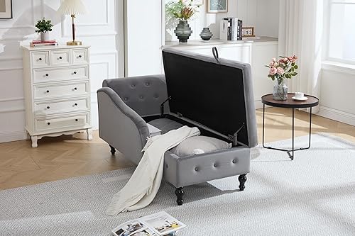 Miniatura 3 de Chaise Lounge Indoor with Storage, Upholstered Chaise Lounges Couch with Pillow for Living Room, Bedroom and Office, Modern Nailhead-Trimmed Tufted