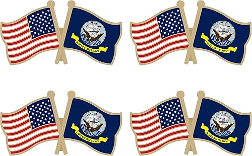 Paquete de 4 pines de solapa con doble bandera cruzada de la Marina de los Estados Unidos, mini banderas militares, Acero aleado, No
