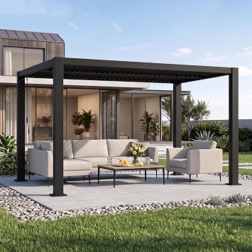 LVUYOYO Outdoor Louvered Pergola 10' x 13', Aluminum Pergola with Adjustable Roof, Waterproof Metal Gazebo for Patio, Backyard, Garden, Deck Black