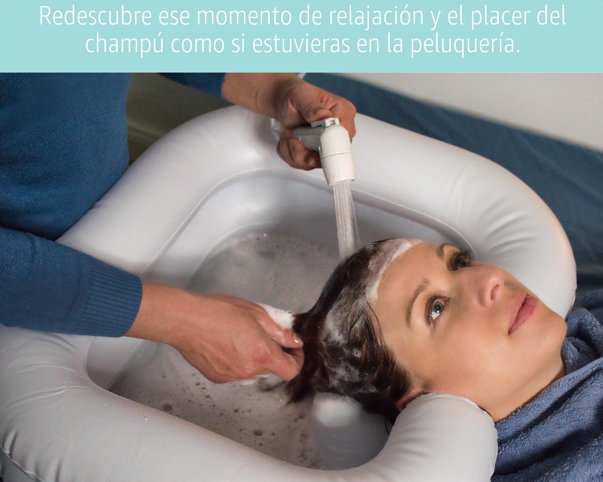 Lavacabezas Portatil con bolsa de agua y ducha, Champú hinchable para cabello, lavabo inflable para casa, personas discapacitades, embarazadas, mayores con Estuche