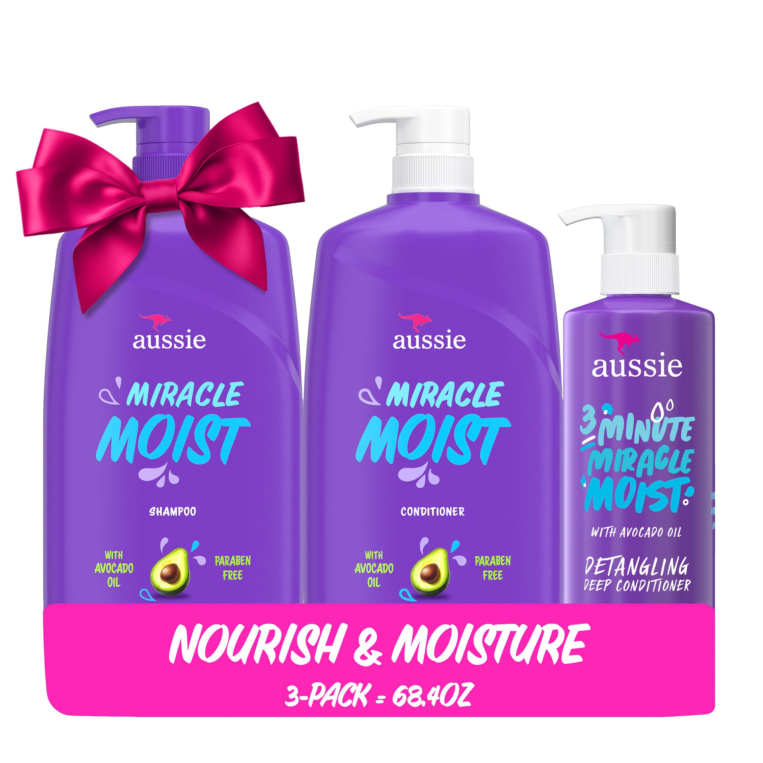 Miracle Moist Shampoo and Conditioner with 3 Minute Miracle Deep Conditioner, Avocado & Jojoba Oil, Paraben-Free, Moisturizes & Detangles, All Hair Types, Citrus Floral Scent, 3 Pack 68.4 Fl Oz