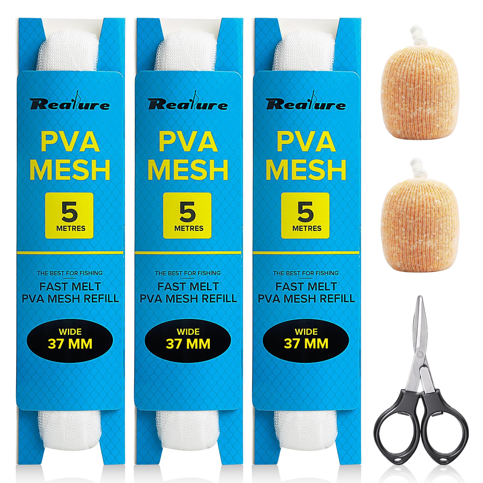Realure 3 Pcs Fishing Pva Mesh Refill - 25/37/44mm Wide Pva Mesh Bag - Fast Melt Water Soluble - Precise Feeding