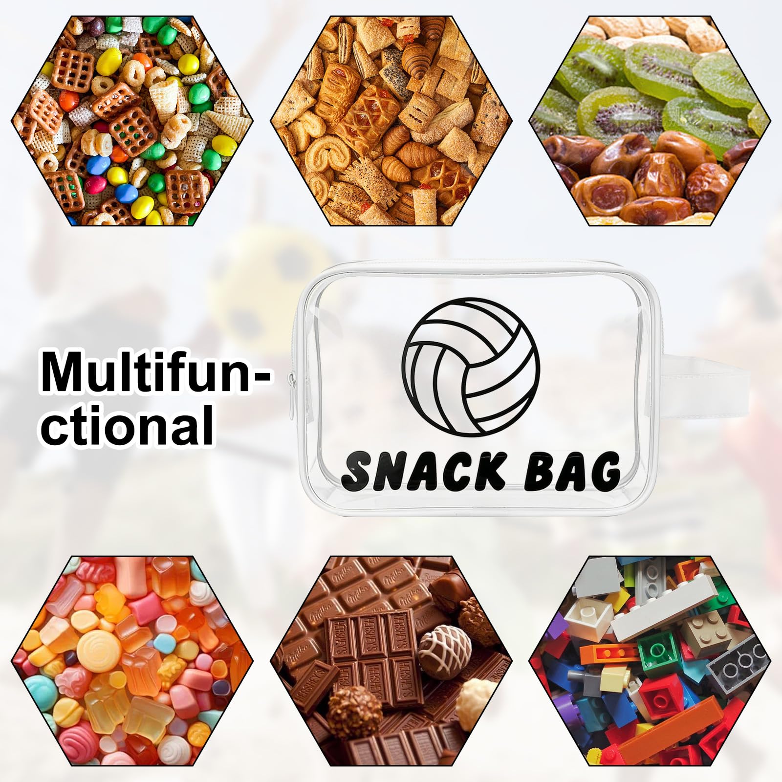 Goroovr 12 Pcs volleyball Snack Bags with Handles Zipper Reusable Sealed Stand-Up Goody Bags Clear PVC Waterproof volleyball party favors for Team Practice/Game Day, Gifts for volleyball Lovers, Players