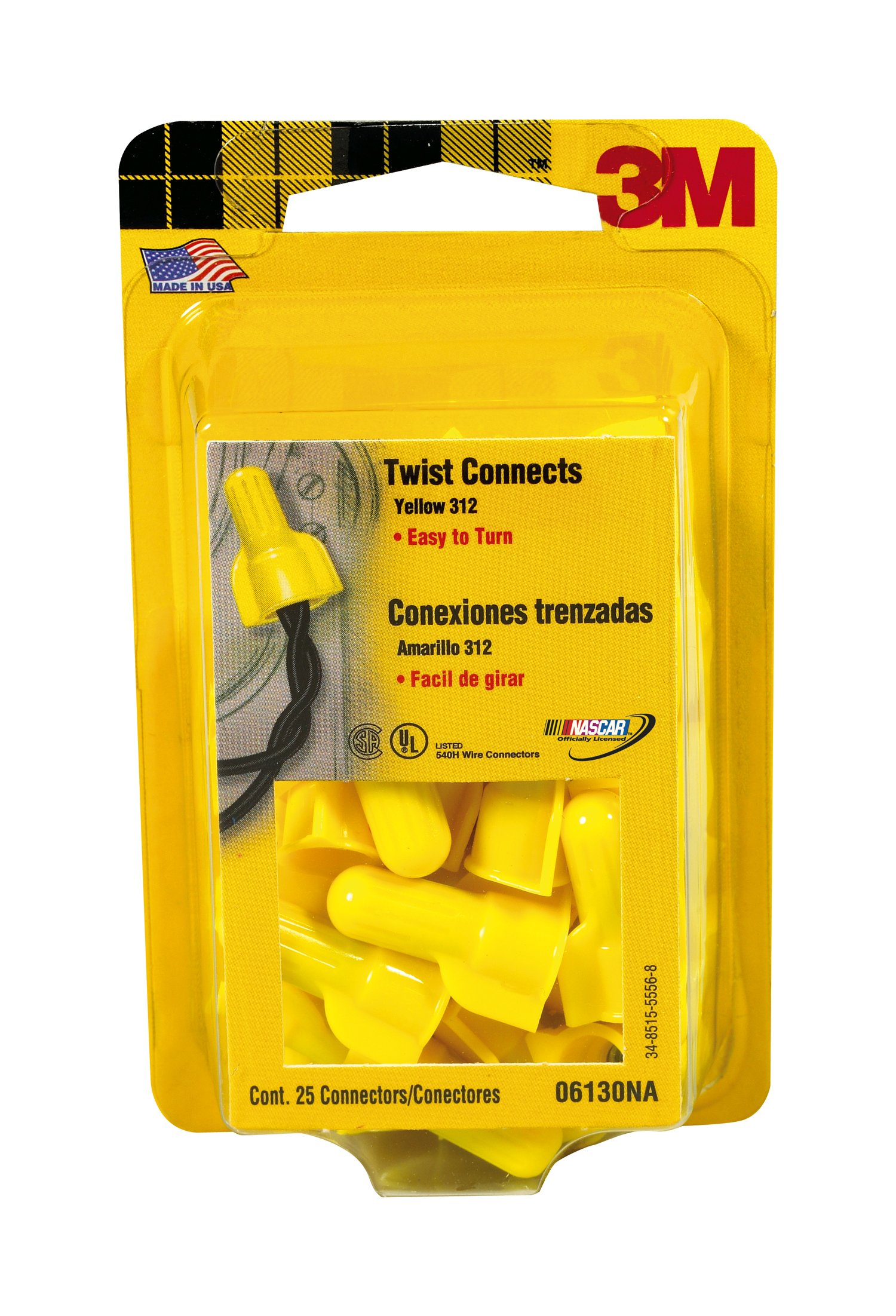 3M 06130 Twist Electrical Connectors, Yellow, 25-Pack