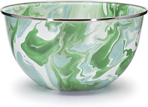 Golden Rabbit Enamelware Large Salad Serving Bowl, 4 quart, Modern Monet