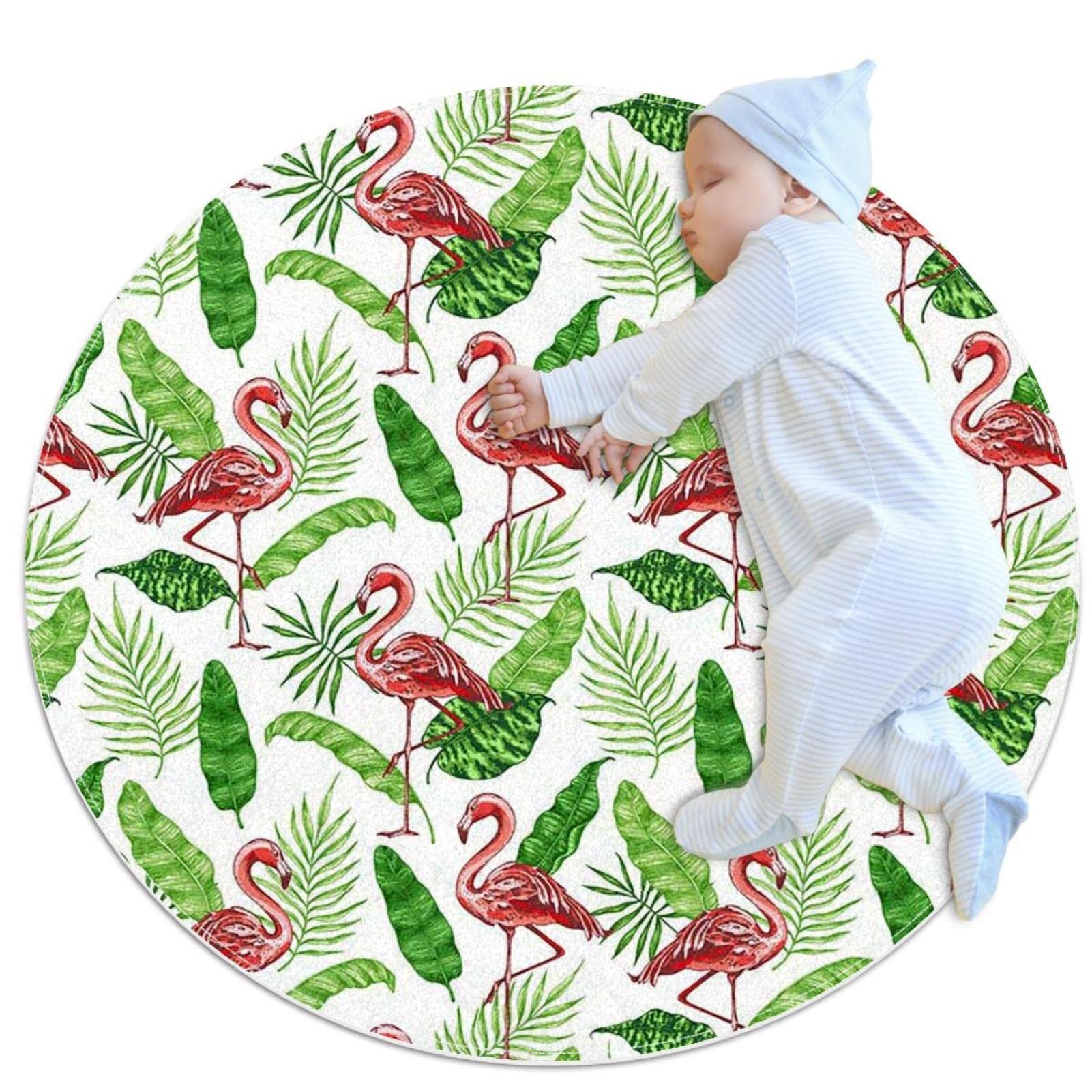 Tapis de sol antidérapant flamant rose vintage avec feuilles tropicales