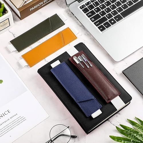 Miniatura 6 de Clabby 4 soportes ajustables para bolígrafos para cuaderno, correa elástica, de piel sintética, para diarios de tapa dura para regalo, 8-1.5