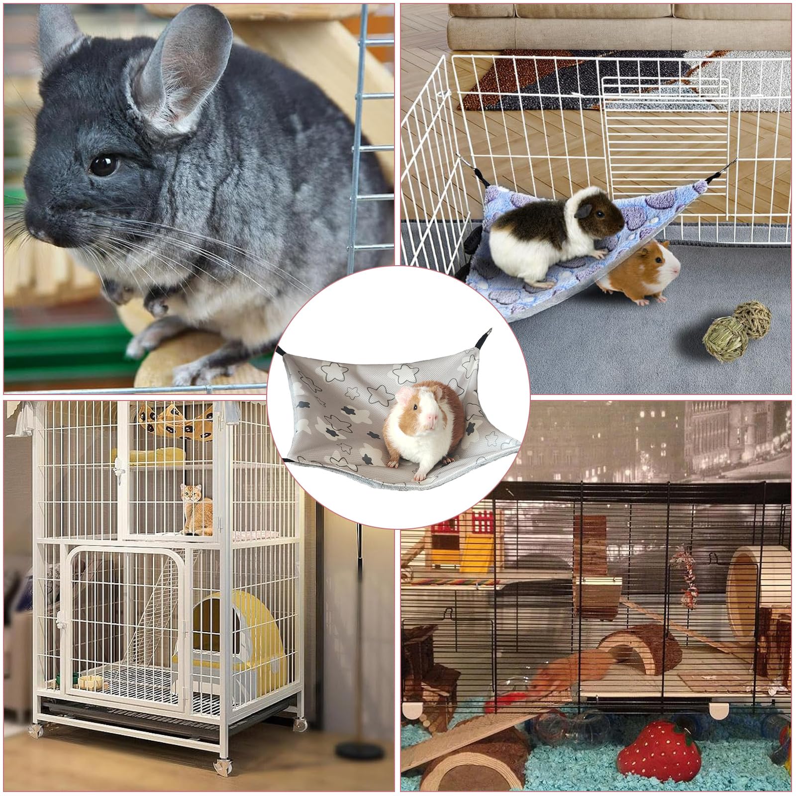 Hamac Świnki Morskiej z Jedwabiem Lśniącym 34 x 34 cm Klatka dla Świnki Morskiej Gwiazda z Indii Regulowana Zabawka dla Królików Karzeł Klatka dla Chomika Huśtawka Dwustronna dla Królika i