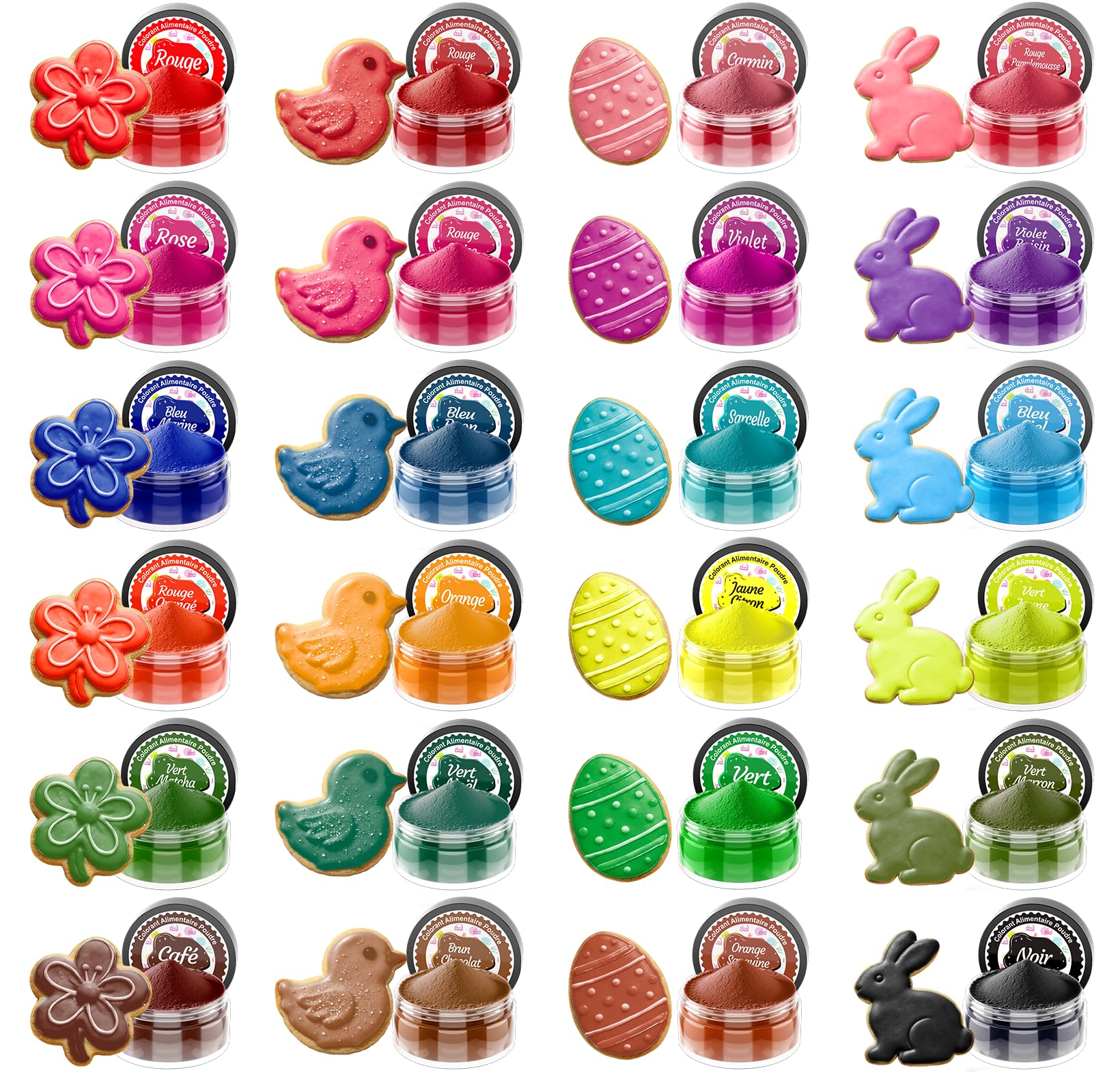 Colorant Alimentaire Poudre - 24 Couleurs Concentré Colorants Alimentaires pour Gâteau, Vegan, Peinture Alimentaire Poudre pour Glaçage, Fondant, Cuisson, Biscuits, Macarons, Bonbons - 2 g
