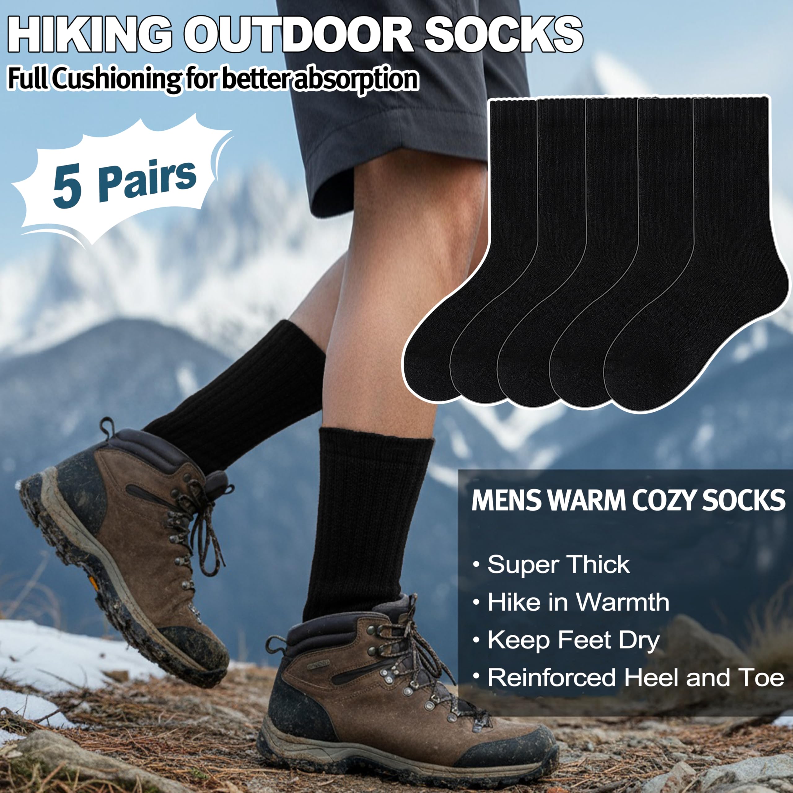 EBMORE® para hombre caliente comodidad gruesos lana – Calcetines Invierno (5-Pack, colores mezclados
