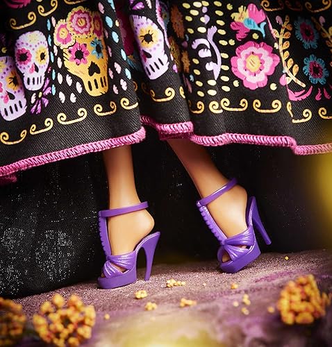 Miniatura 5 de Barbie - Barbie Día de los Muertos 115 pulgadas con vestido bordado tradicional corona de flores y pintura facial de calavera regalo para
