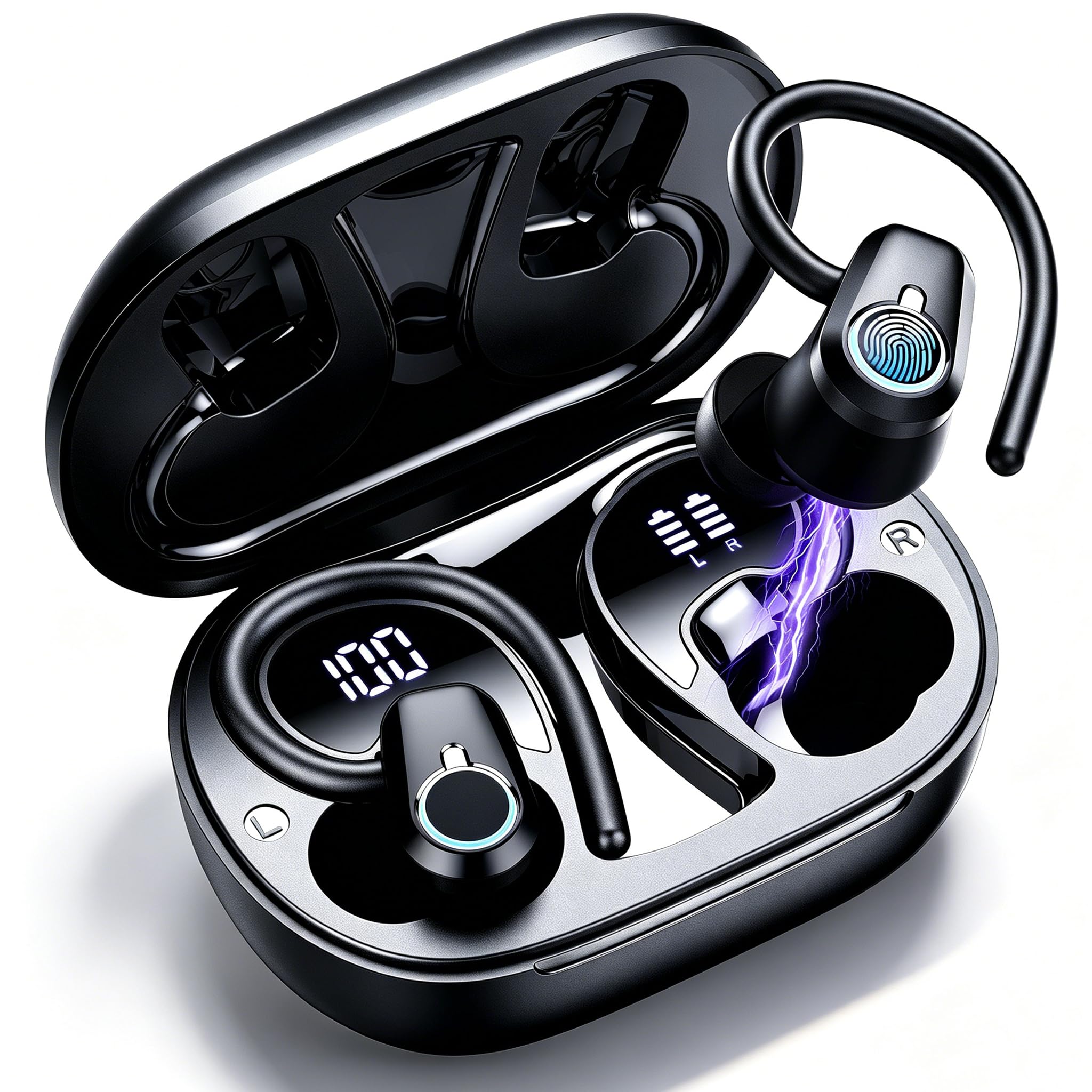 Bluetooth Kopfhörer Sport, 2026 Kopfhörer Kabellos Bluetooth 5.3 In Ear Kopfhörer mit 4 ENC Noise Cancelling Mics, 50Std Stereo Ohrhörer mit LED Anzeige USB-C, IP7 Wasserdicht Earbuds für Joggen Gym