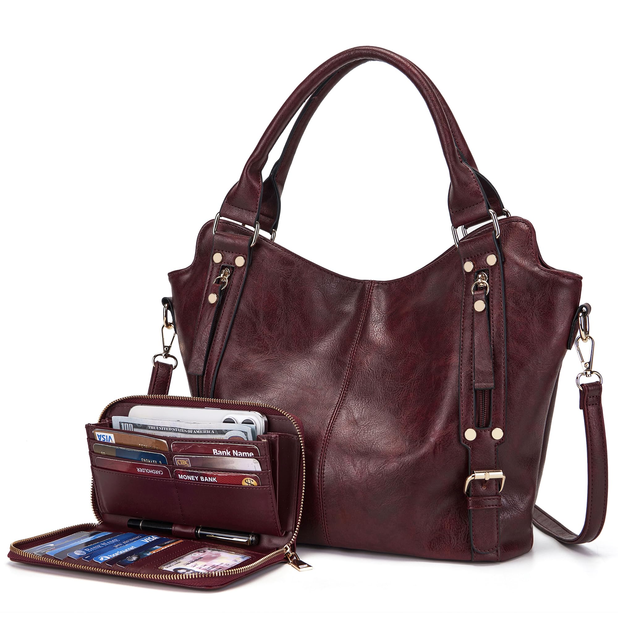 Crossbody Bags for Women Large Hobo Purse PU Leather Shoulder Handbag Ladies Tote Wallet Set 2PCS