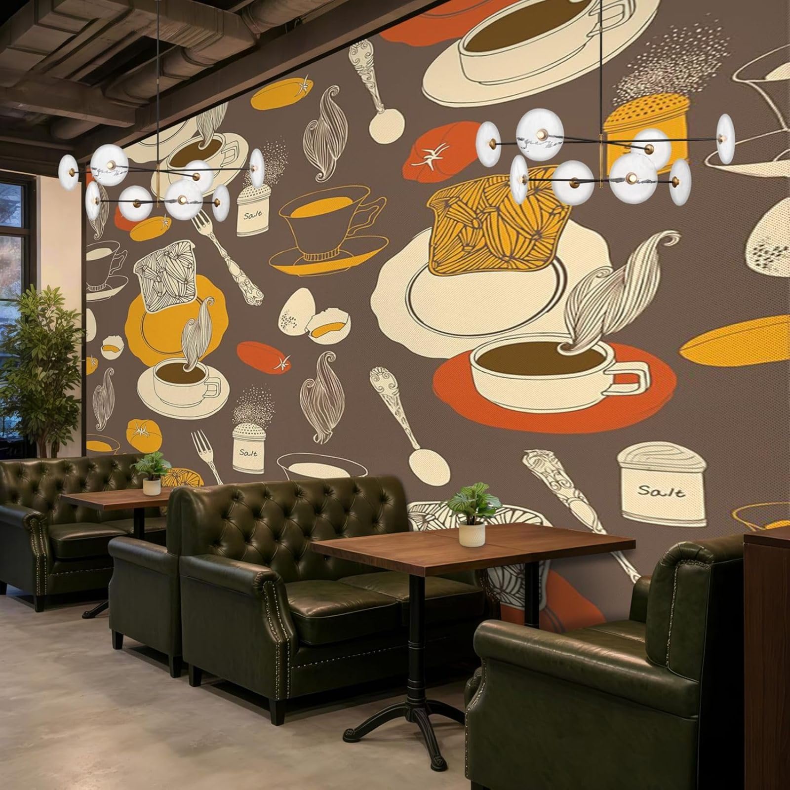 Kfjhgbdshhj 3D Mural Photo Wallpaper Coffee Breakfast Rolls Retro Café Kitchen Non-Woven Living Room Bedroom Dining Room Wall Decoration Motif Wallpaper,430Cmx300cm Wall Sticker - Background Wall - Painting - Poster