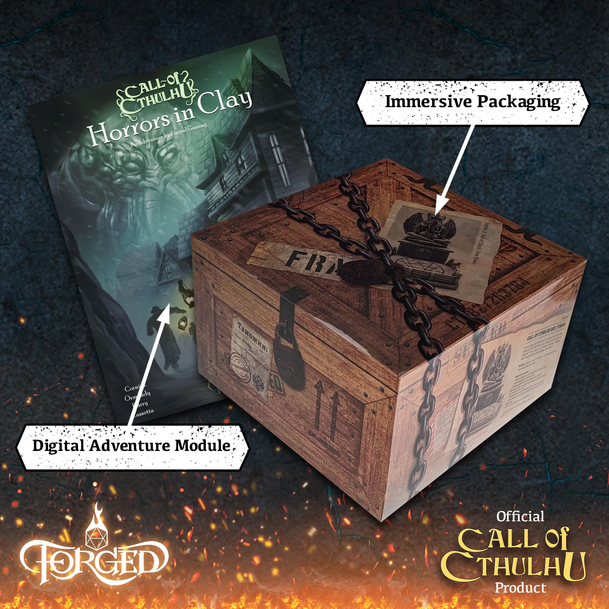 Forged Dice Co. Call of Cthulhu Idol - Torre per dadi in resina dipinta a mano e vassoio per rollare i dadi con luci a LED, compatibile con accessori DND e dadi poliedrici, con licenza Chaosium Inc.