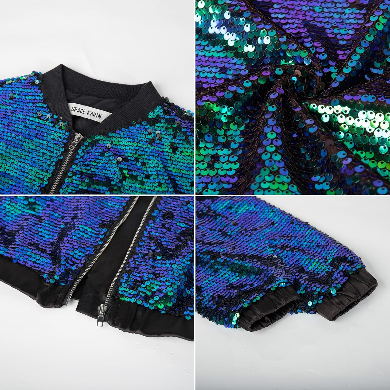 GRACE KARIN Girls Sequin Jacket Kids Bomber Zip Outwear Sparkle Fall Top Cardigan Dress Coat Size 5-14 - Image 9