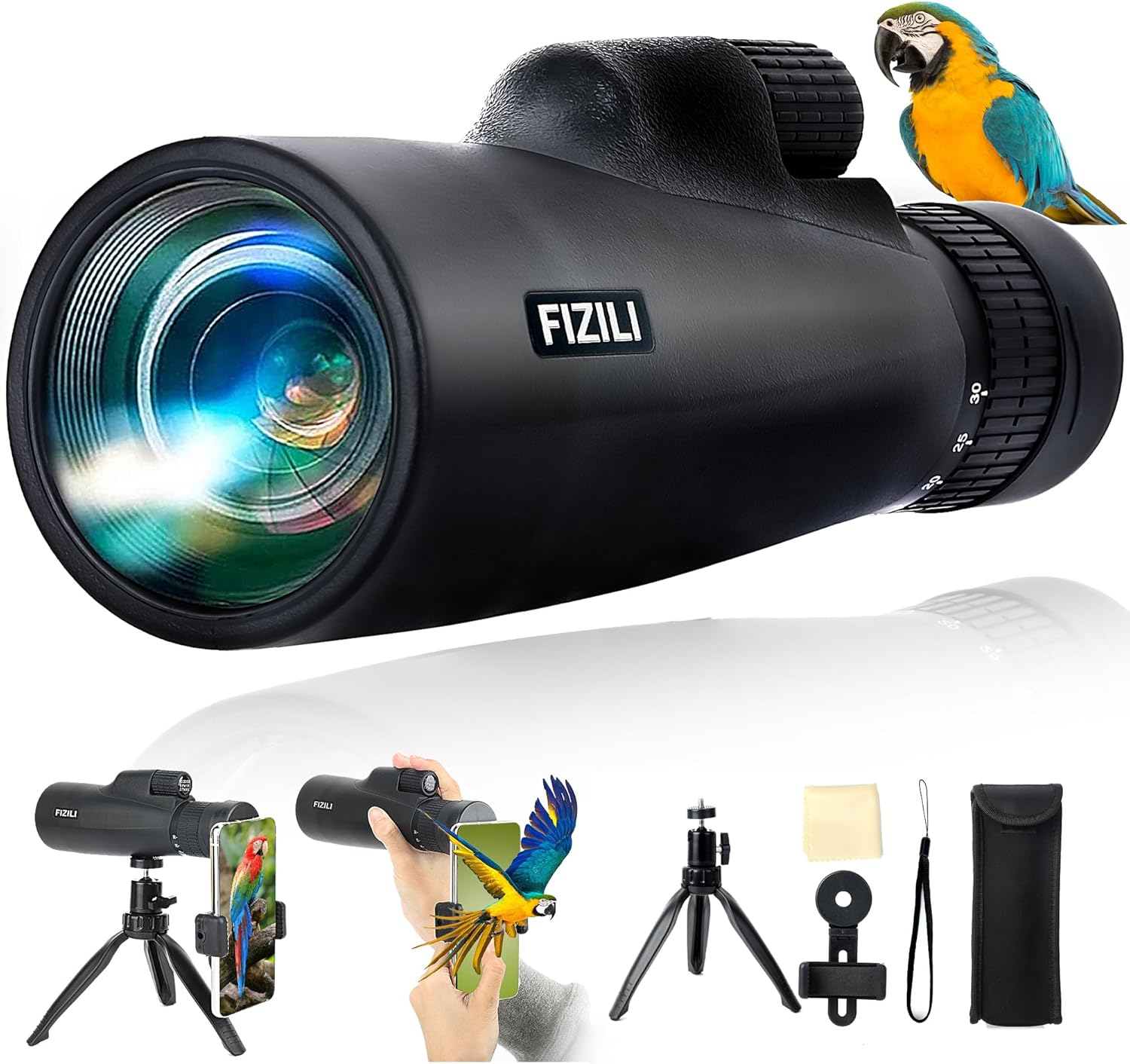 Monocular Telescope for Adults - High Powered 10-30x50,HD Waterproof, BAK4 Prism, FMC Lens, Smartphone Adapter & Tripod - Ideal for Bird Watching, Hiking, Hunting, Traveling (Black)